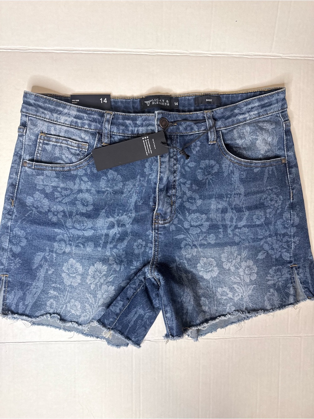Floral Print Blue Denim Cutoff Shorts